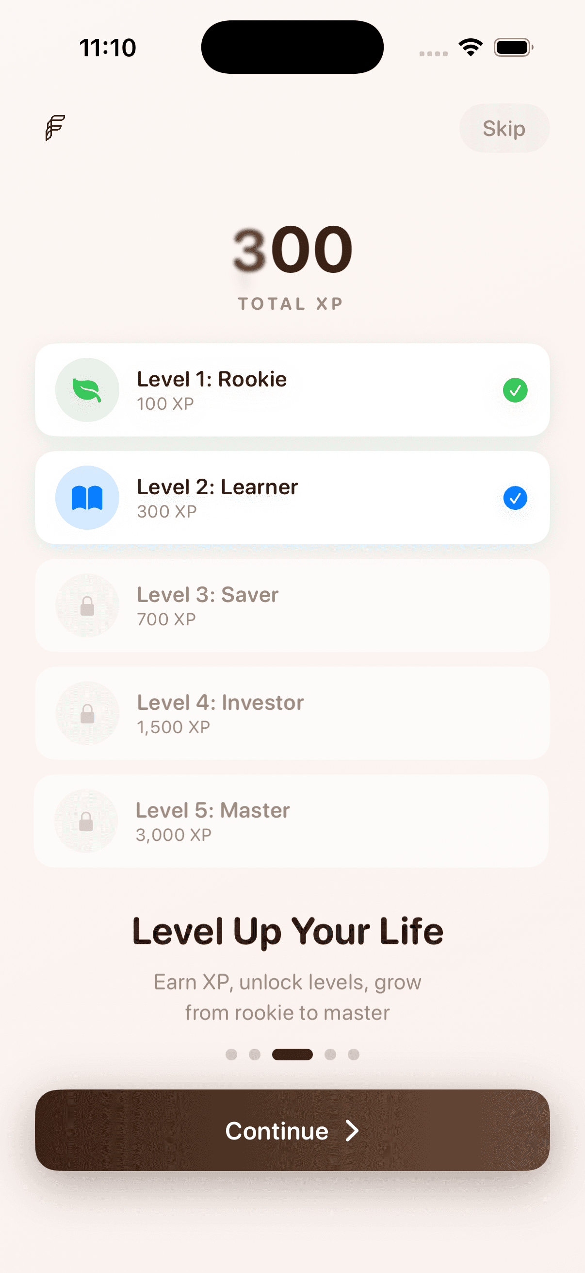 Finlo level system, Rookie to Master